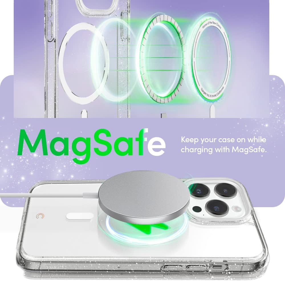Cyril Di Spigen Shine Mag [2 In 1] Custodia E Vetro Per IPhone 14 (6.1"), Trasparente Con Glitter, Ricarica Magnetica - 2